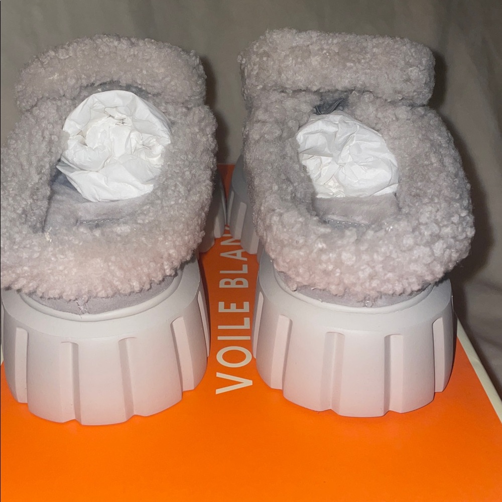 NWT VOILE BLANCHE GRENELLE Genuine Shearling Platform Mule - Picture 11 of 16